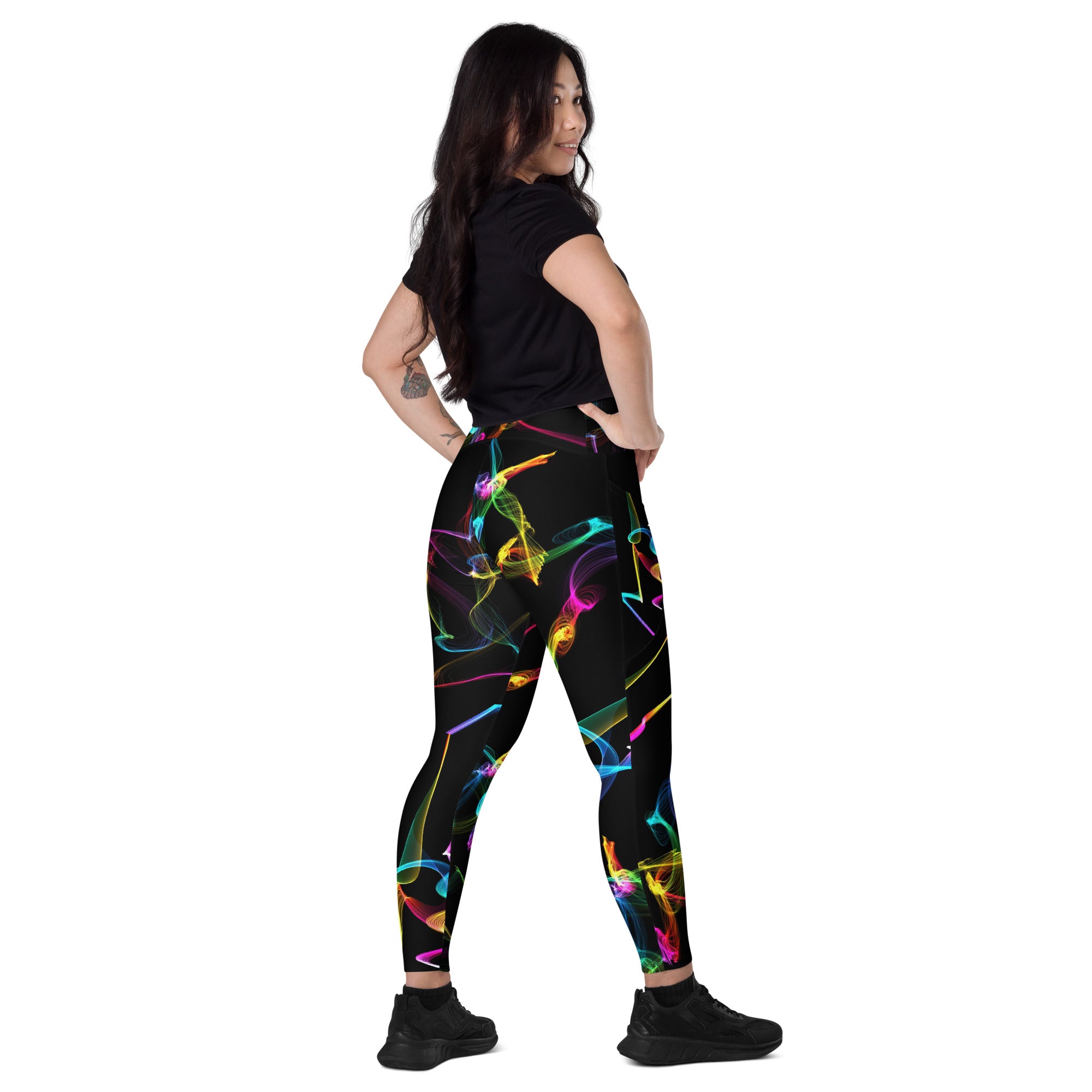 Black Gym Leggings with Pockets. Streetwear or Workout or Dance Leggings. Yoga Pants. WickedYo.